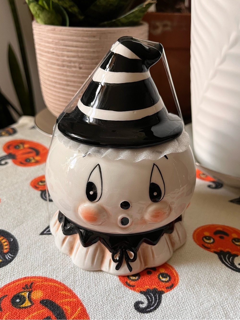 Johanna Parker Halloween Gus Ghost Candy Jar Bowl Canisters Black White Hat 2026